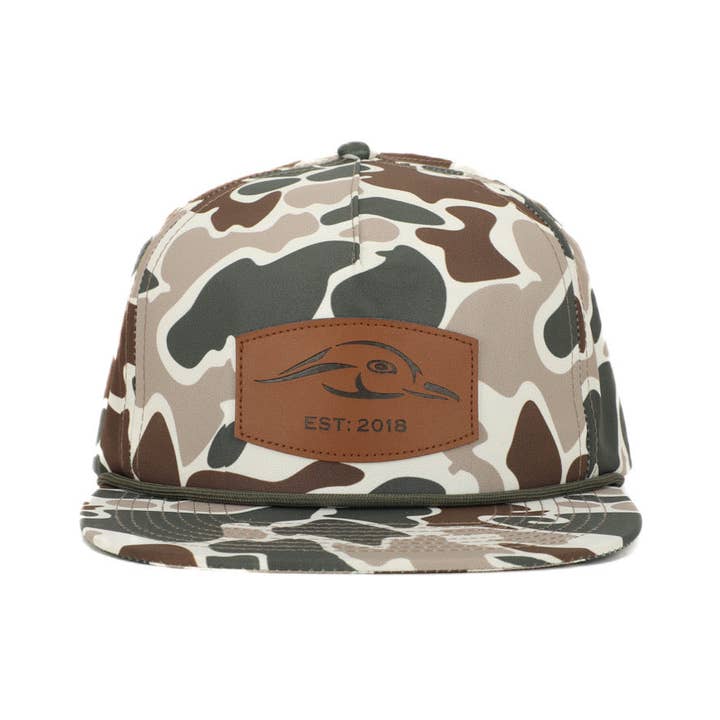 American Flyway Waterfowl - Vendita all'ingrosso Cappellino con visiera piatta - Unisex - Cappello Old School in corda vintage con toppa in pelle verde e marrone
