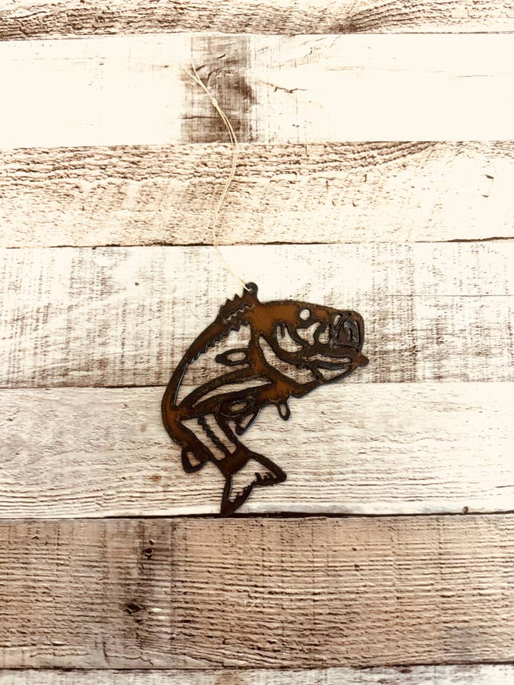 Bass Ornament Rustic Metal Lodge Fisherman's gift for wholesale by Universal Ironworks USA