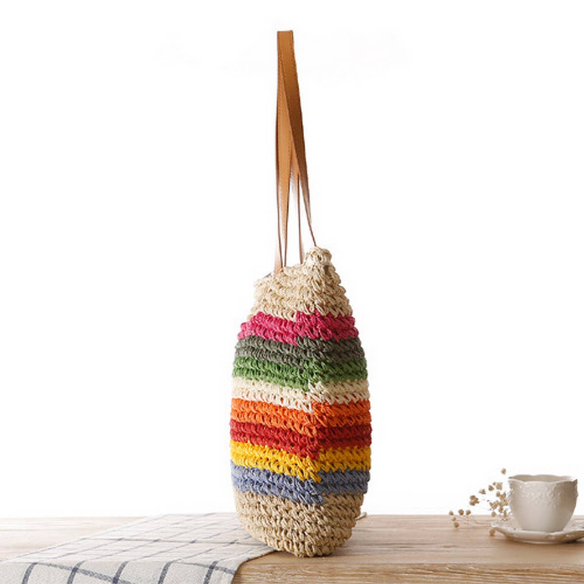 ACCITY - Wholesale Beach Bag - FOREST RAINBOW STRIPED STRAW SHOULDER BAG_CWAB20133