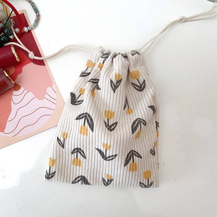 Funkyrel® Atzbranding Limited - Wholesale Pouch - Women's - Cosbai - Floral Corduroy Drawstring Pouch