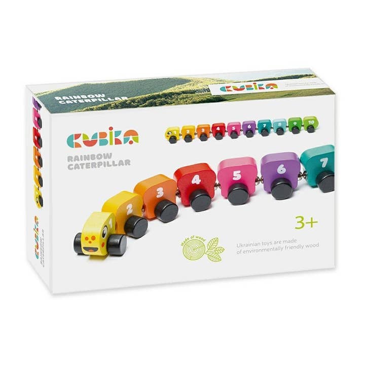 Öko-Schiebespielzeug aus Holz für Kleinkinder — Rainbow Caterpillar 10 für den Großhandel von Wooden Toys