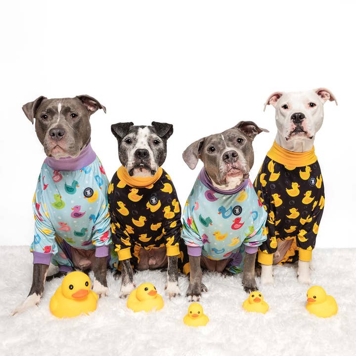 Pittie Clothing Co. - Wholesale Pet Pajamas - Dog - Purple 'So Ducking Cute' Pit bull Pajamas