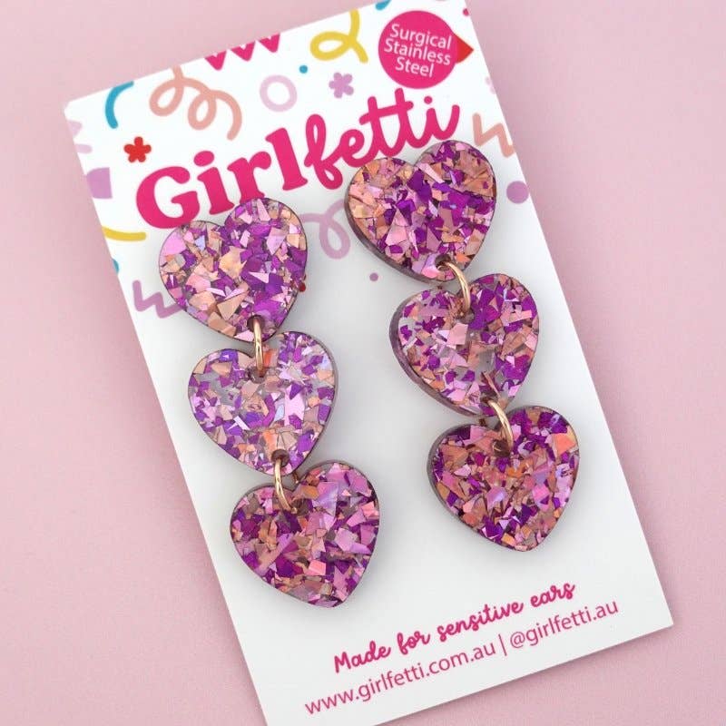 Girlfetti - Wholesale Dangle Earrings - Triple Heart Acrylic Dangle Earrings2