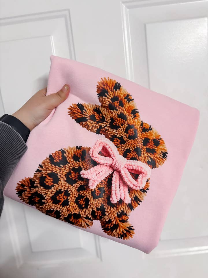 Faux Yarn Leopard Bunny Tee + Sweatshirt for wholesale by Shop Hal Wholesale
