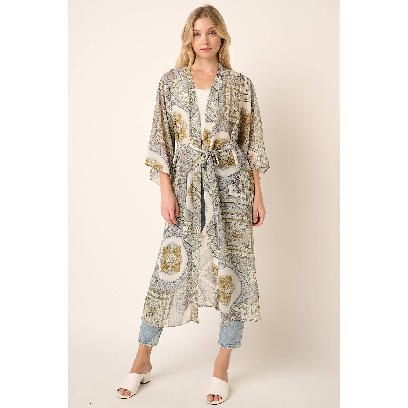 mittoshop - Vente Kimono – femme - PLUMEAU MIDI EN MOUSSELINE CEINTURÉ À IMPRIMÉ CACHEMIRE0