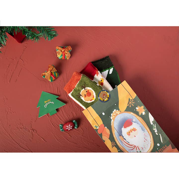 Sacchetto regalo - 3 paia Sacchetto regalo per 3 paia di calzini natalizi spessi e caldi di media lunghezza in vendita all'ingrosso su Faire3