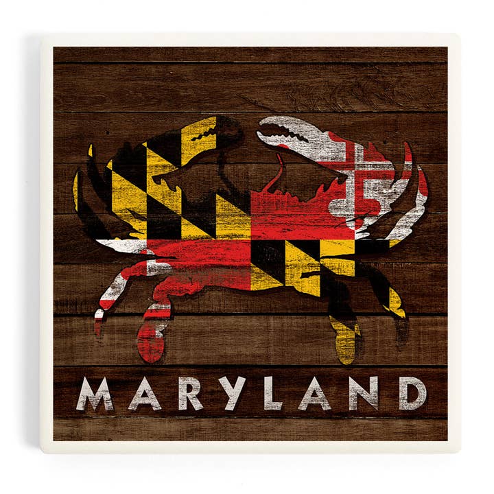 CERAMIC COASTER Maryland Dark Rustic State Flag, Crab for wholesale by Lantern Press