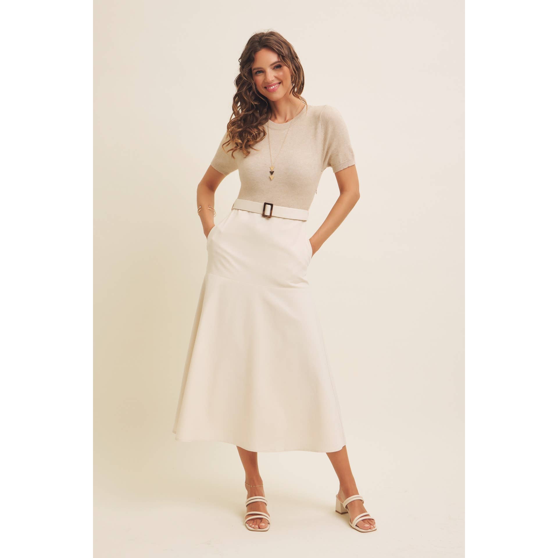 in february - Wholesale Dress - Women's - PHOTOGRAPHS LIKE A DREAM BELTED SWEATER TWOFER MIDI DRESS16