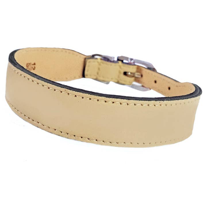 Italian Vanilla Leather Dog Collar in Nickel for wholesale by Hartman & Rose