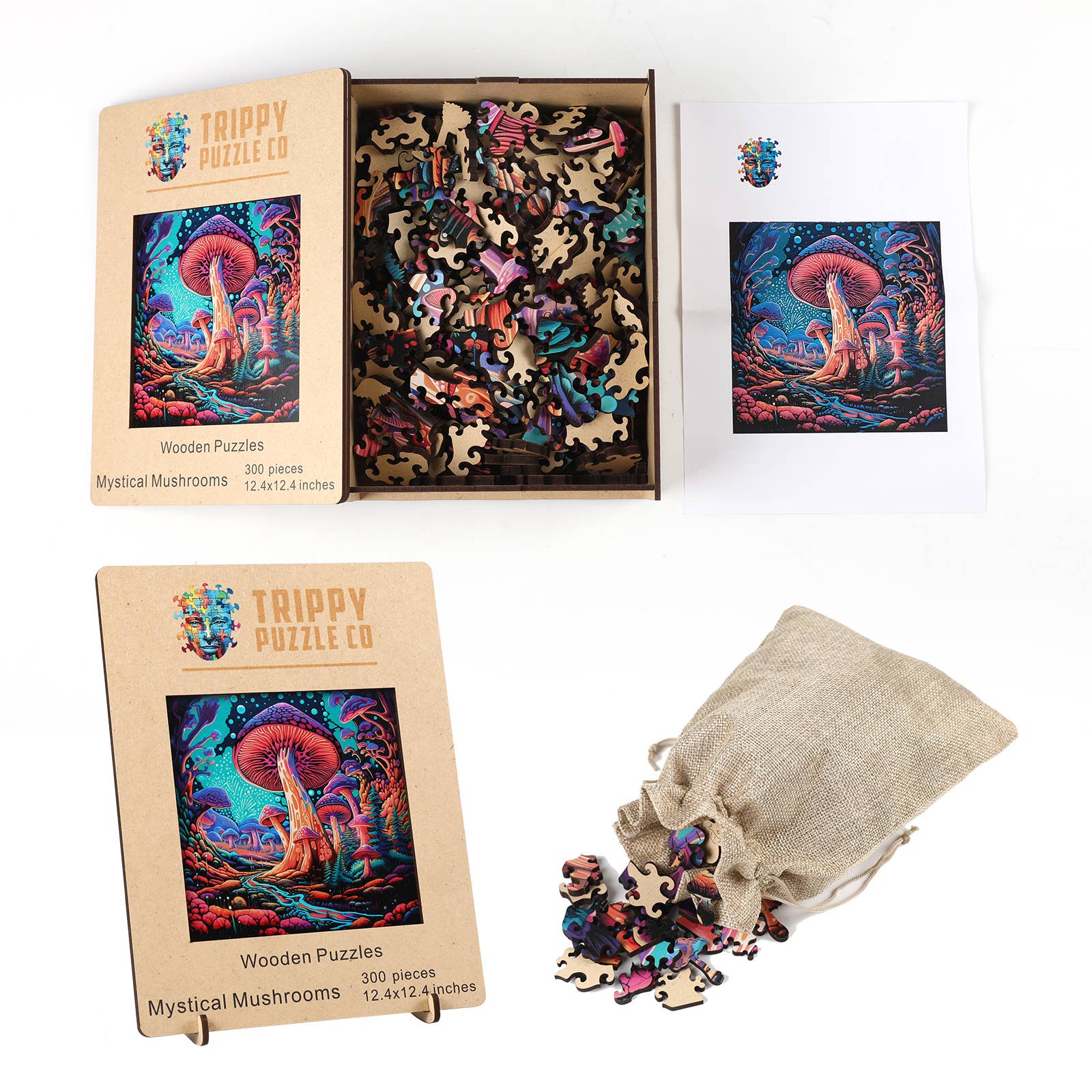 Trippy Puzzle Co - Wholesale Puzzle - Adult - Mystical Mushrooms Adult Wooden Jigsaw Puzzle 300PC2