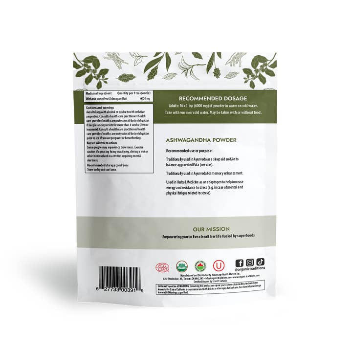 Organic Traditions - Wholesale Protein/Superfood Powder - Ashwagandha Root Powder - 7 oz (200g)1