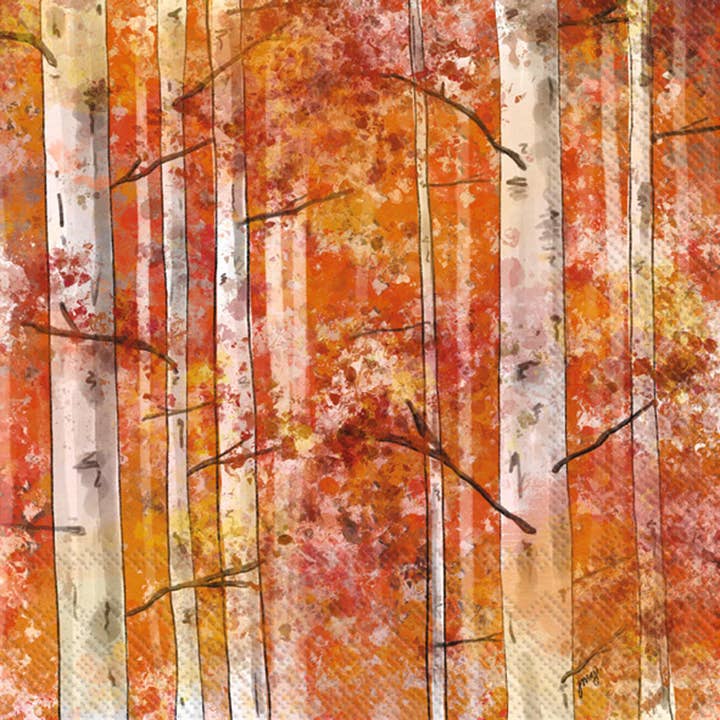 Boston International - Wholesale Disposable Napkin - Paper Cocktail Napkins Pack of 20 Autumn Birch Fall