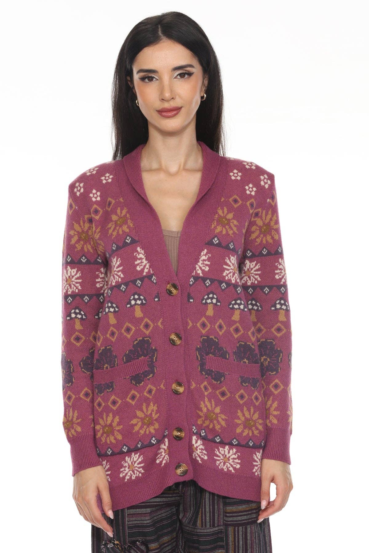 Lakhays Collection Inc. - Wholesale Cardigan - Women's - Fair Isle Mushroom Cardigan0