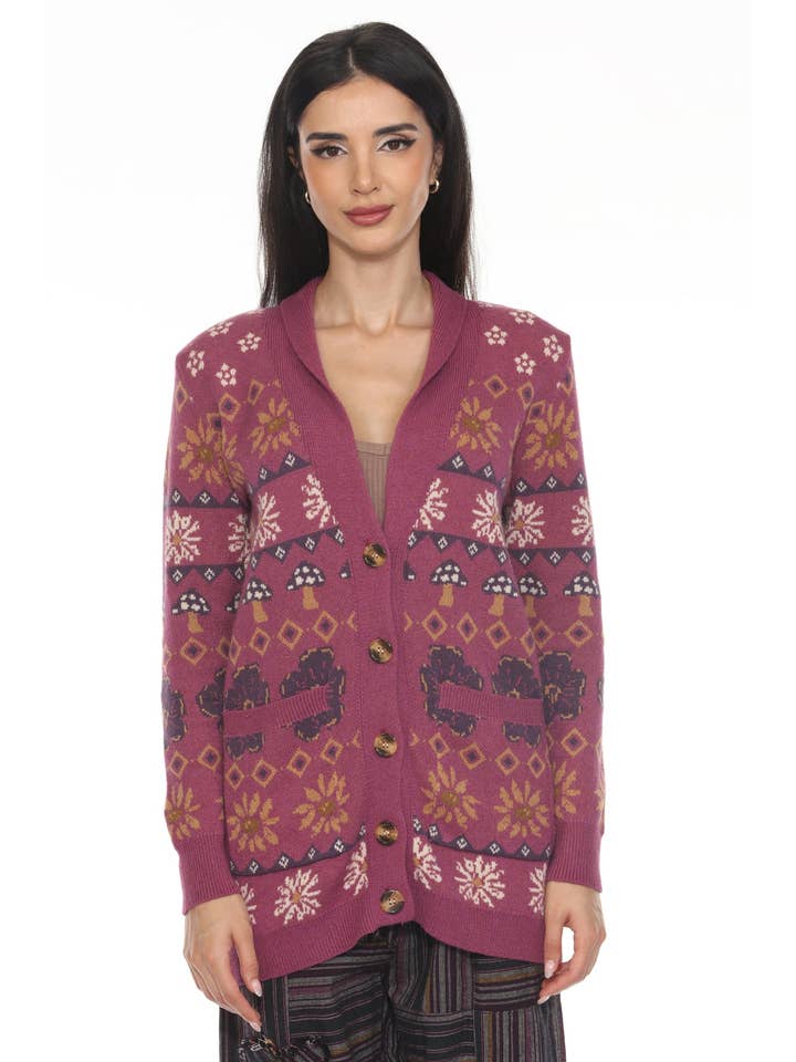 Lakhays Collection Inc. - Wholesale Cardigan - Women's - Fair Isle Mushroom Cardigan
