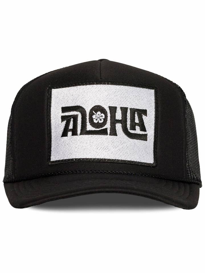 Aloha Flower Trucker Hat in Black for wholesale by Friday Feelin'