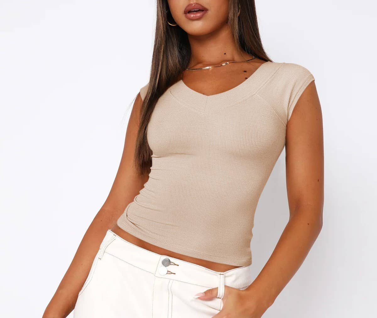 HIDDENBRAND - Wholesale Knit Top - Women's - Slim Solid Color Bottom Shirt T-Shirt5