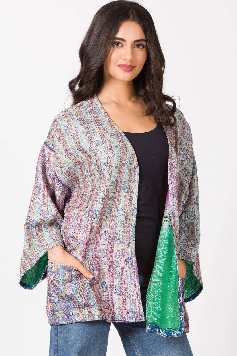 Sevya Handmade - Wholesale Kimono - Women's - Reversible Silk Kantha Kimono Jacket6