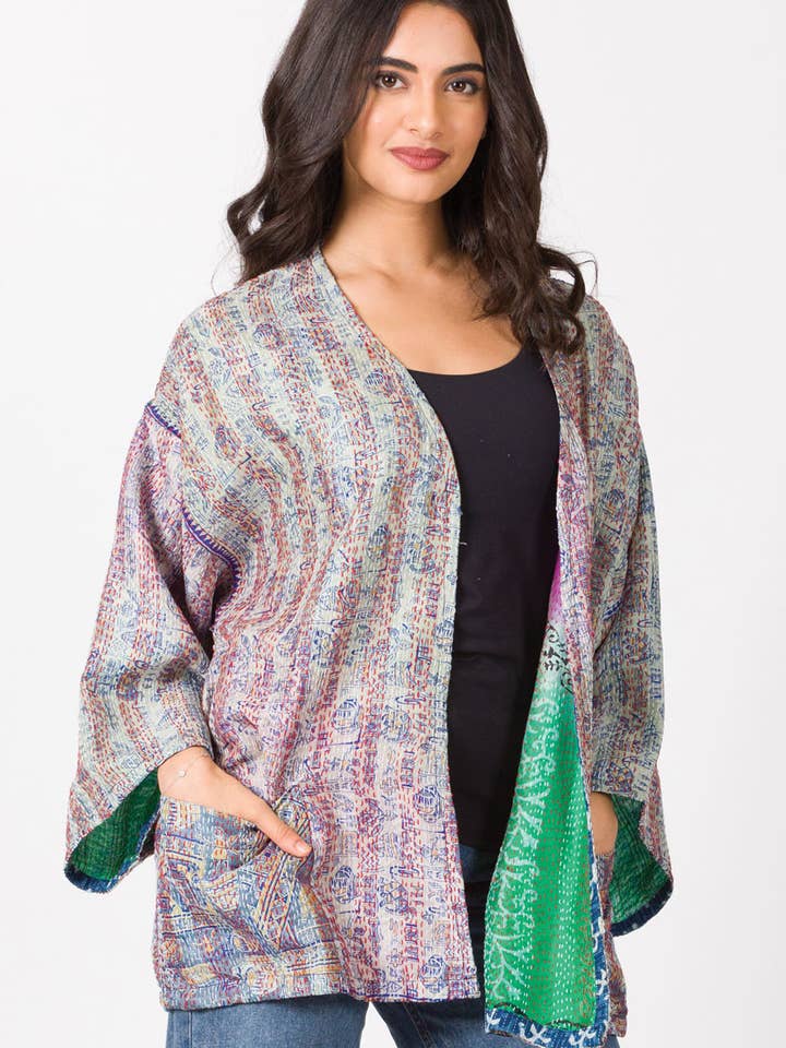Sevya Handmade - Wholesale Kimono - Women's - Reversible Silk Kantha Kimono Jacket6