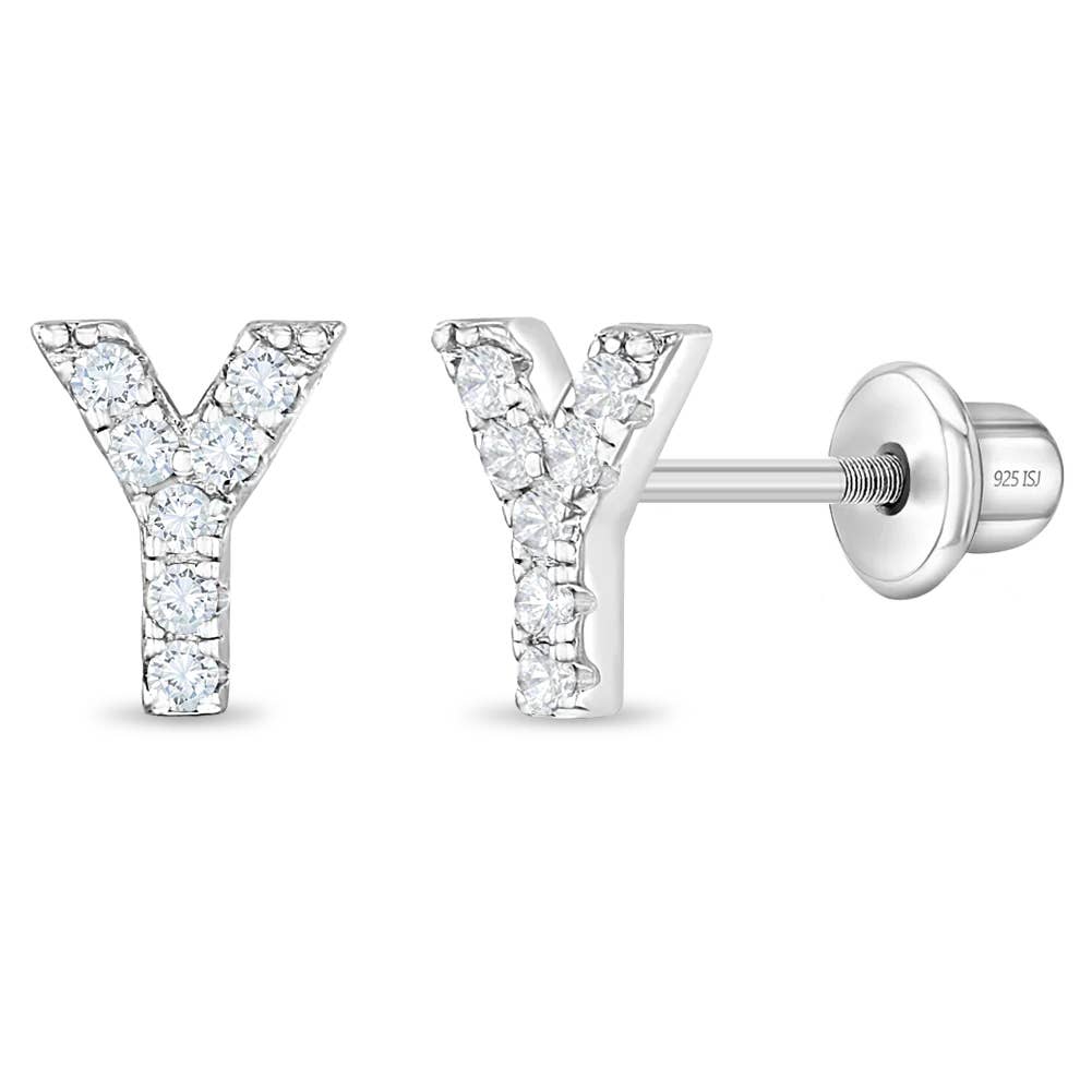 In Season Jewelry - Wholesale Earrings - Kids - CZ Letter Initial Girls / Kids Earrings - Sterling Silver4