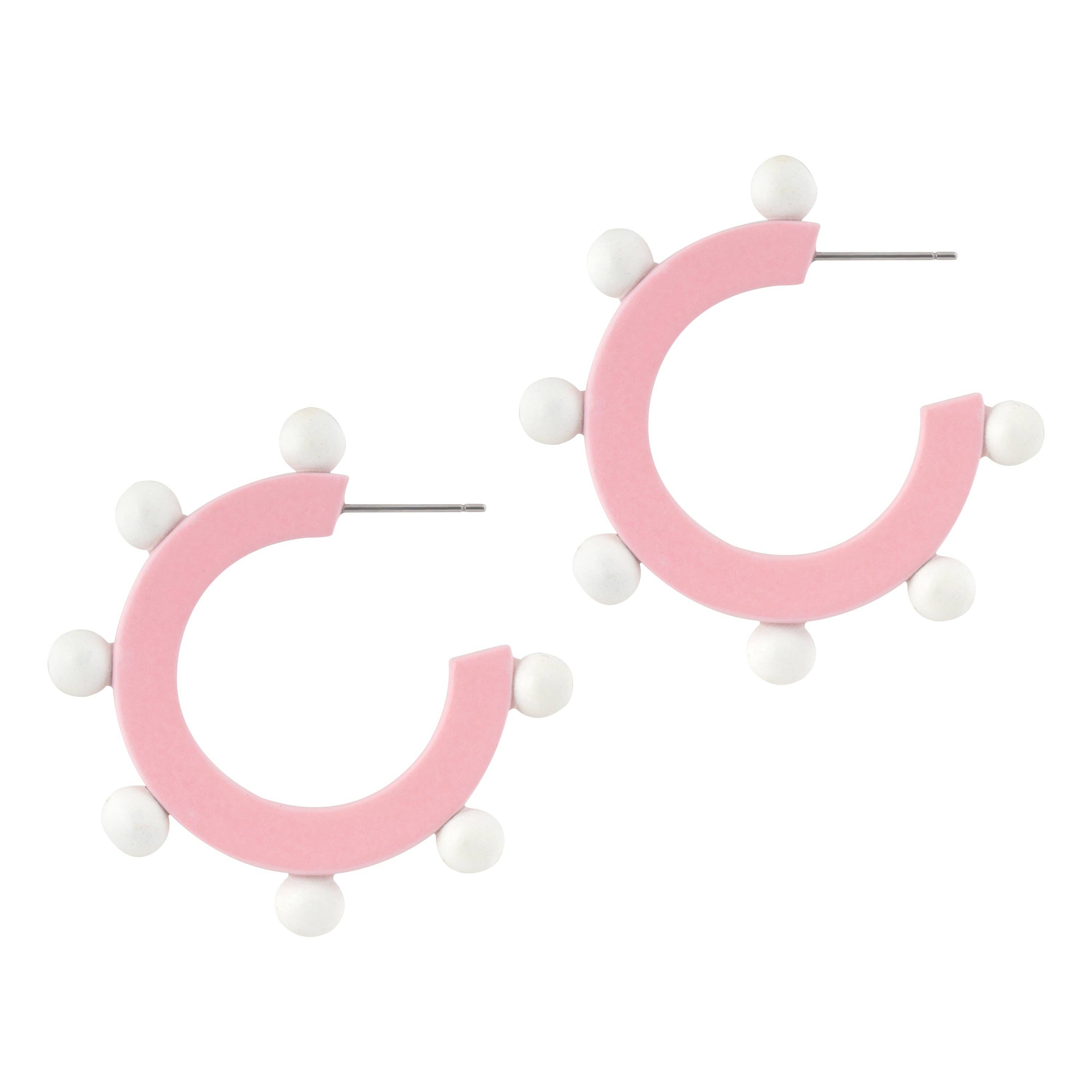 Sunshine Tienda - Wholesale Hoop Earrings - Pink and White Bead Hoops1