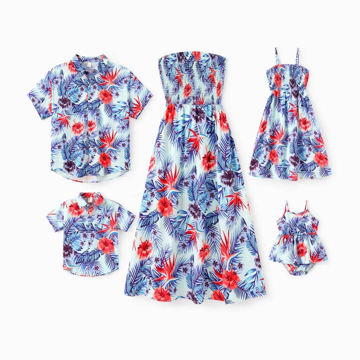 Chemise à manches courtes ou robe à bretelles à motif floral assorti pour la famille pour la vente par PatPat Matching