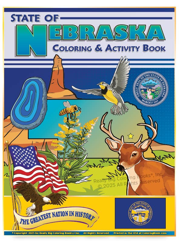 Livre de coloriage de l'État du Nebraska 8,5 x 11 pour la vente par Really Big Coloring Books | ColoringBook.com