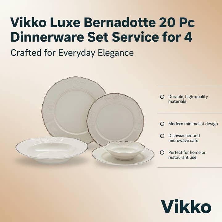 Kadra Kitchenware - Wholesale Tableware set - Vikko Luxe Bernadotte 20 Pc Dinnerware Set Service for 43