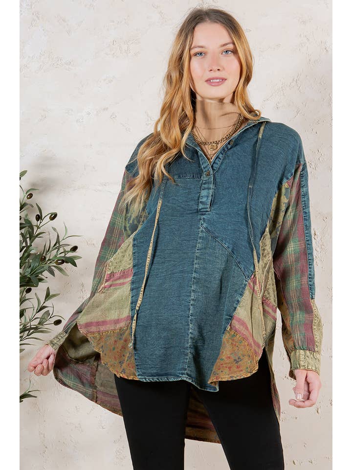 Young Threads - Wholesale Tunic - Women's - Western Boho Chic: Hooded High Low Patchwork Top4