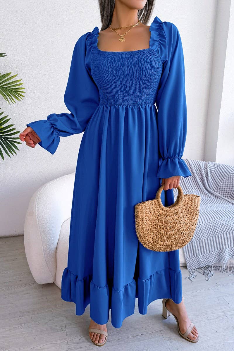 Lily Clothing - Wholesale Dress - Women's - SQUARE NECK LARGE SWING FLOUNCES LONG DRESS_CWDMD116510