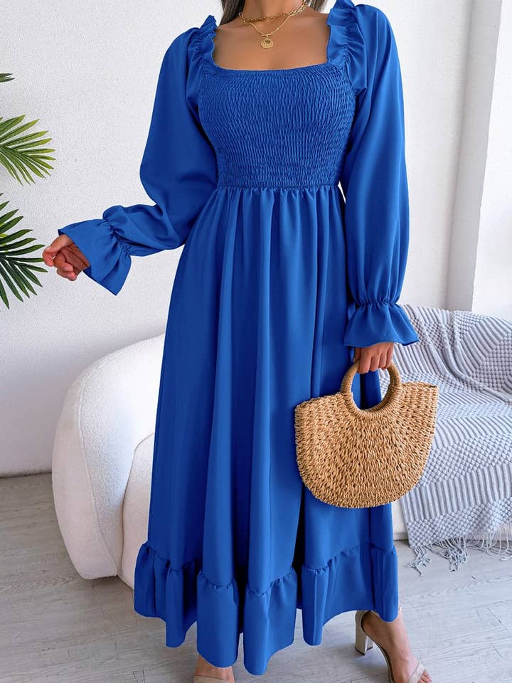 Lily Clothing - Wholesale Dress - Women's - SQUARE NECK LARGE SWING FLOUNCES LONG DRESS_CWDMD116510