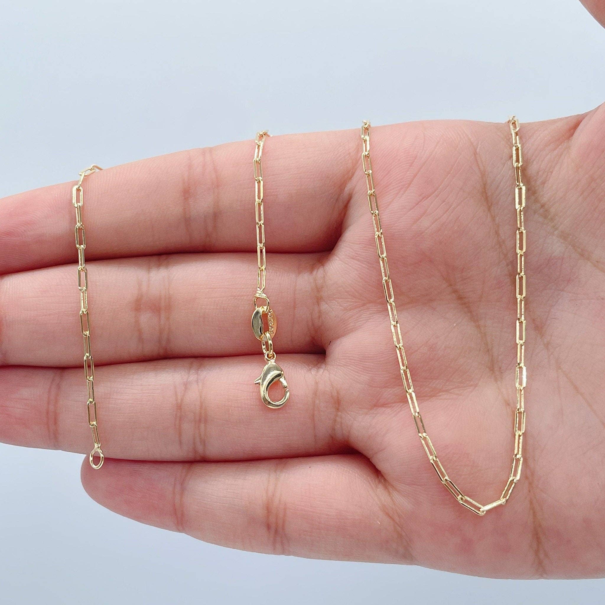 Milie - Wholesale Link & Chain Necklace - 18k GF 2mm Dainty Paper Clip Chain Necklace8