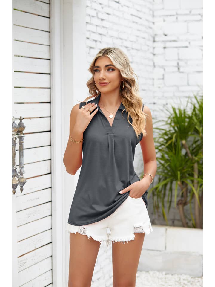 YNIQUE – Engroshandel Bluse - Dame – Kvinders ærmeløse toppe V-hals poloshirts løs afslappet tank39