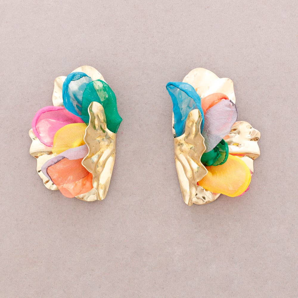 Sonata – wholesale Snap jewellery – Metal Fabric Half Flower Earrings4