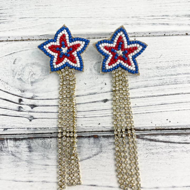 Rød hvid og blå stjerne øreringe med stenkvast for engroshandel hos SongLily