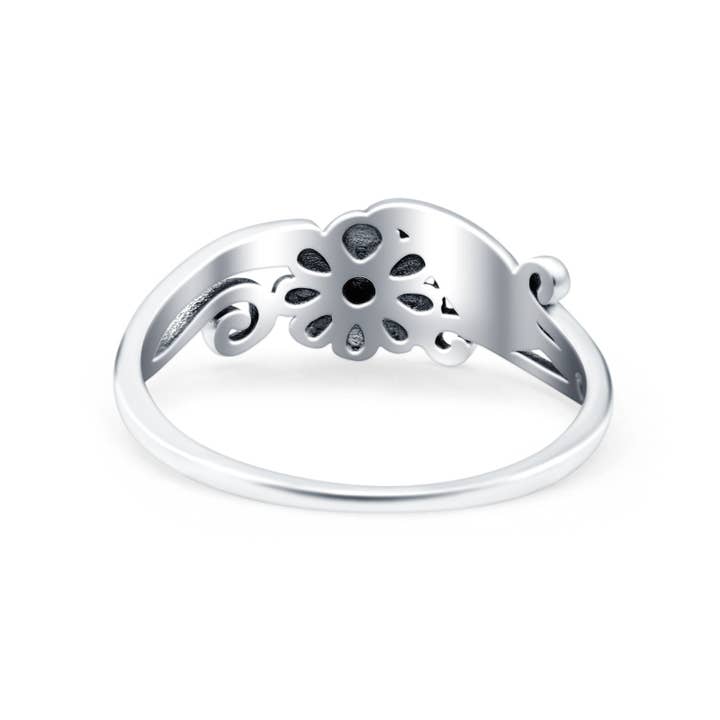 Sterling Silver Flower Oxidized Band Thumb Ring (7mm) for wholesale on Faire2
