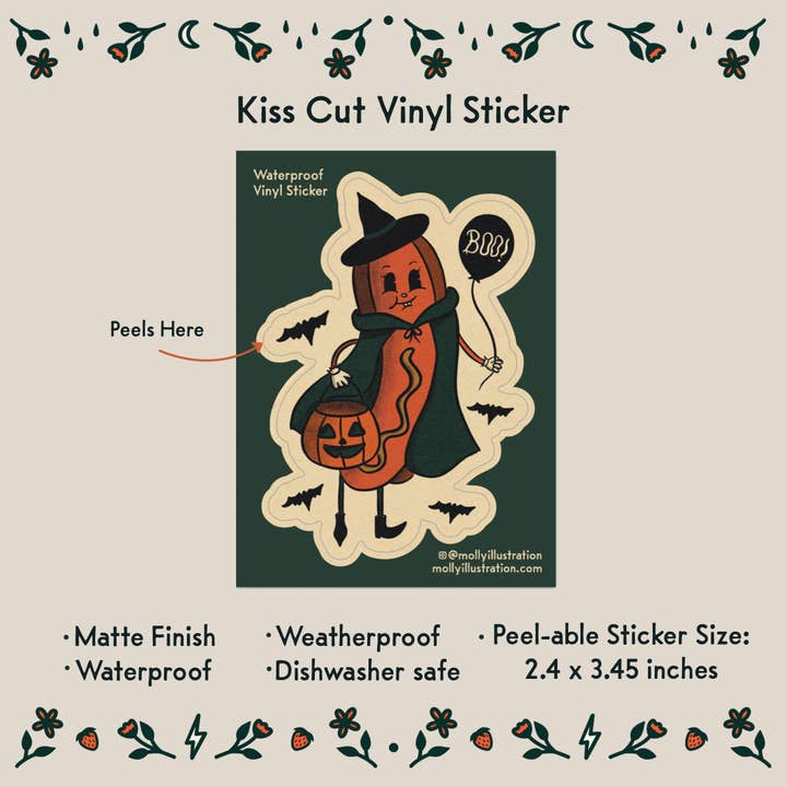 Molly Illustration - Wholesale Sticker - Feelin Halloweenie Hot Dog waterproof vinyl sticker1