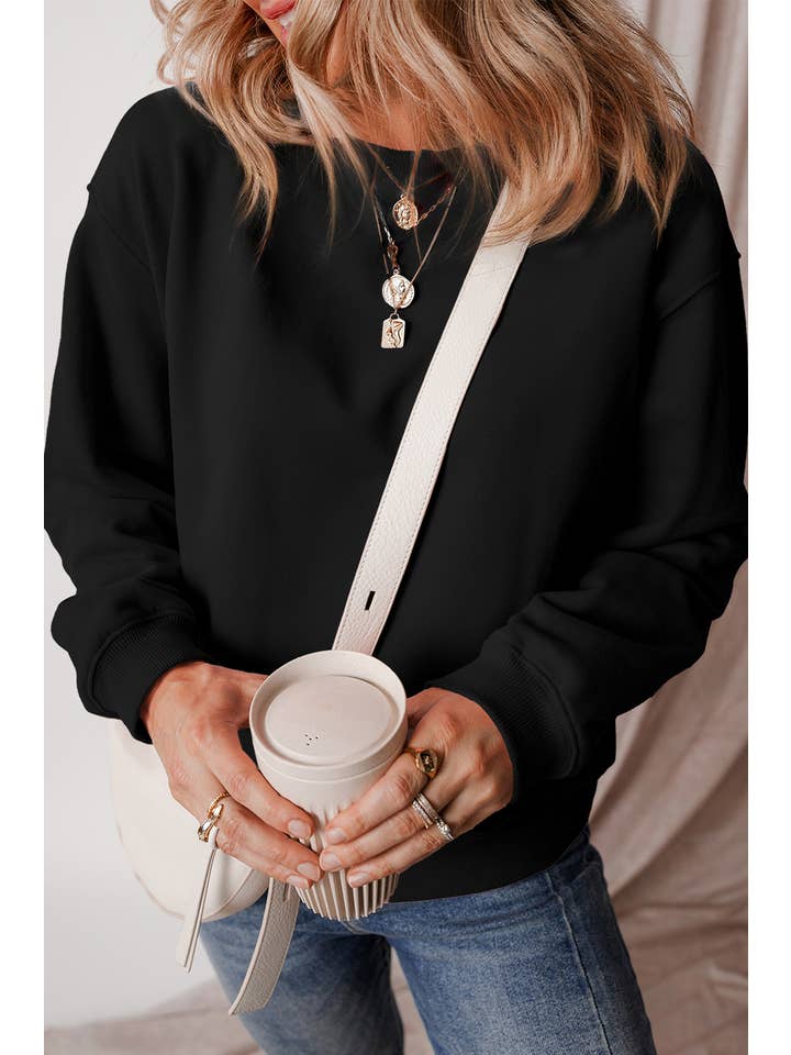 1 the Woman - Wholesale Sweatshirt - Women's - Solid Fleece Lined Drop Shoulder Terry Sweatshirt 10 Colors