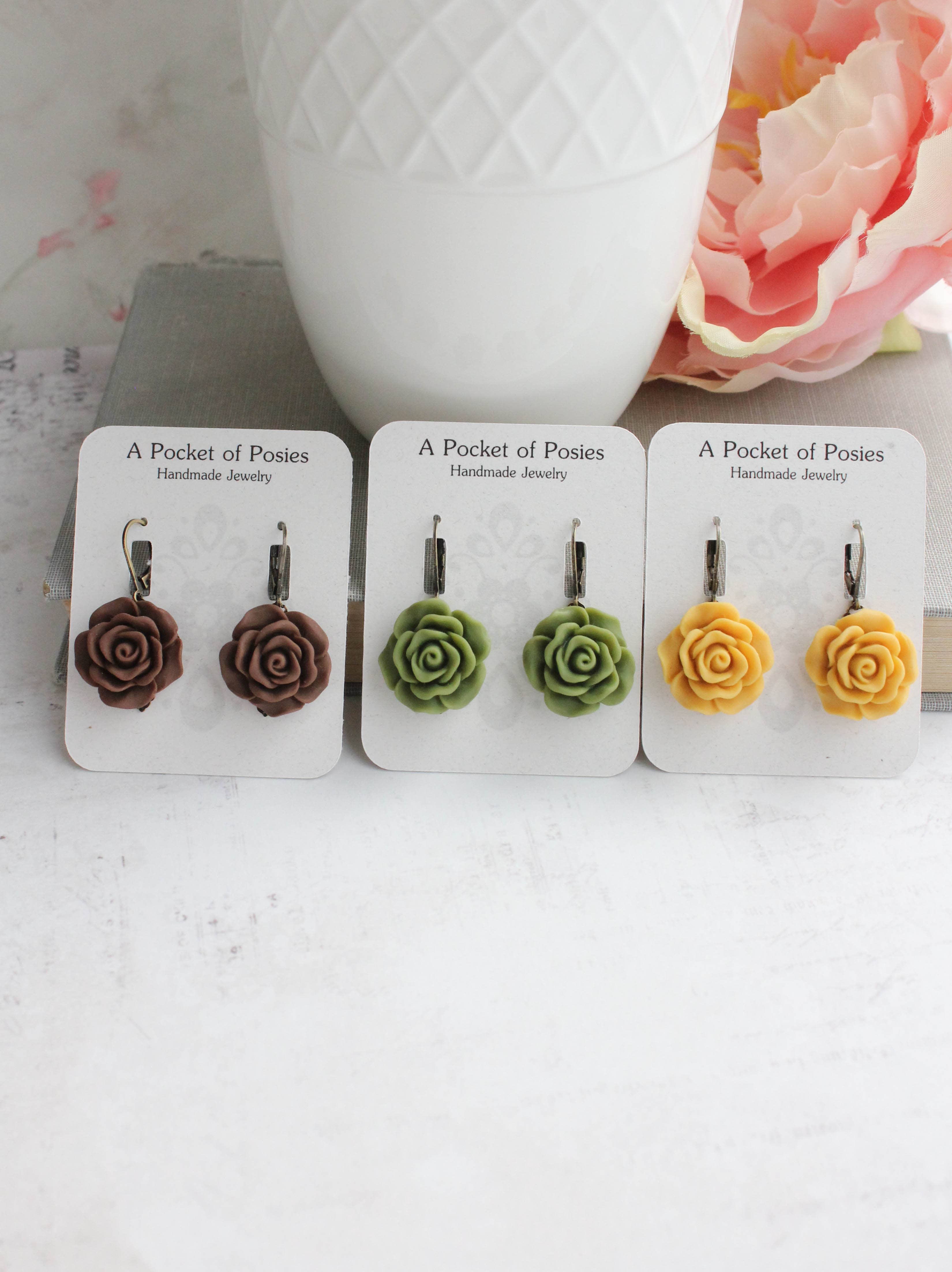 A Pocket of Posies - Wholesale Dangle Earrings - Rose Earrings - (28 colors/styles)6