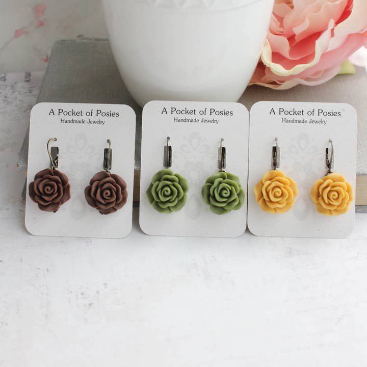 A Pocket of Posies - Wholesale Dangle Earrings - Rose Earrings - (28 colors/styles)6