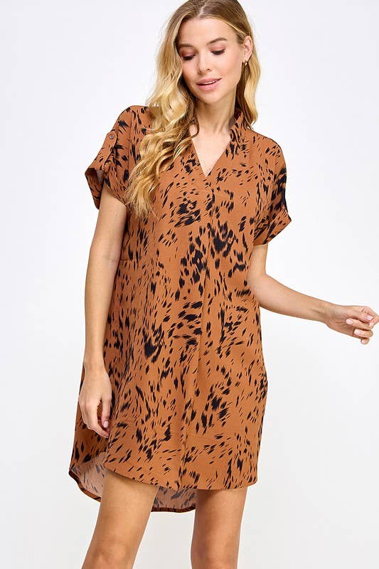 Vanilla Monkey - Vente Robe – femme - Robe courte décontractée imprimée à col en V1