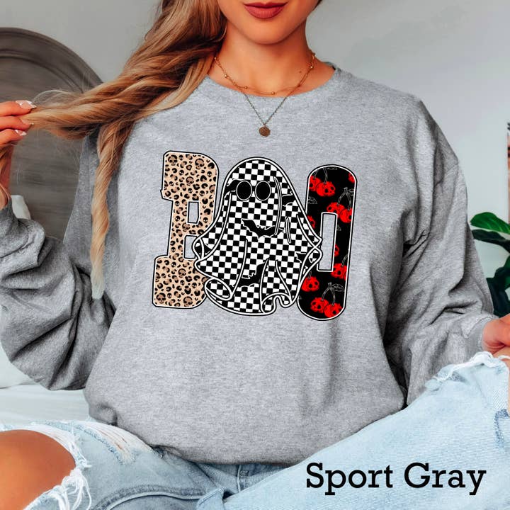 Camisola de Manga Comprida Leopard Boo Halloween 2025 | Gildan por atacado de Shoppe SHC