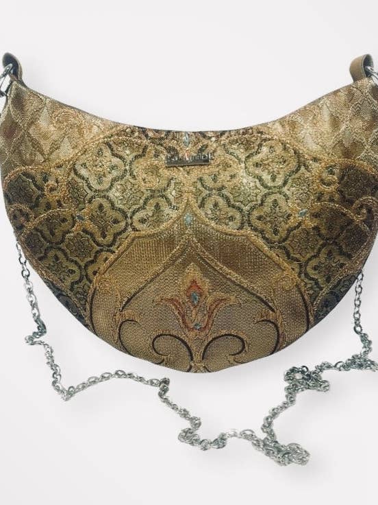 Goldene geometrische halbmondförmige Tasche mit Blumenmuster für den Großhandel von Koi Girl