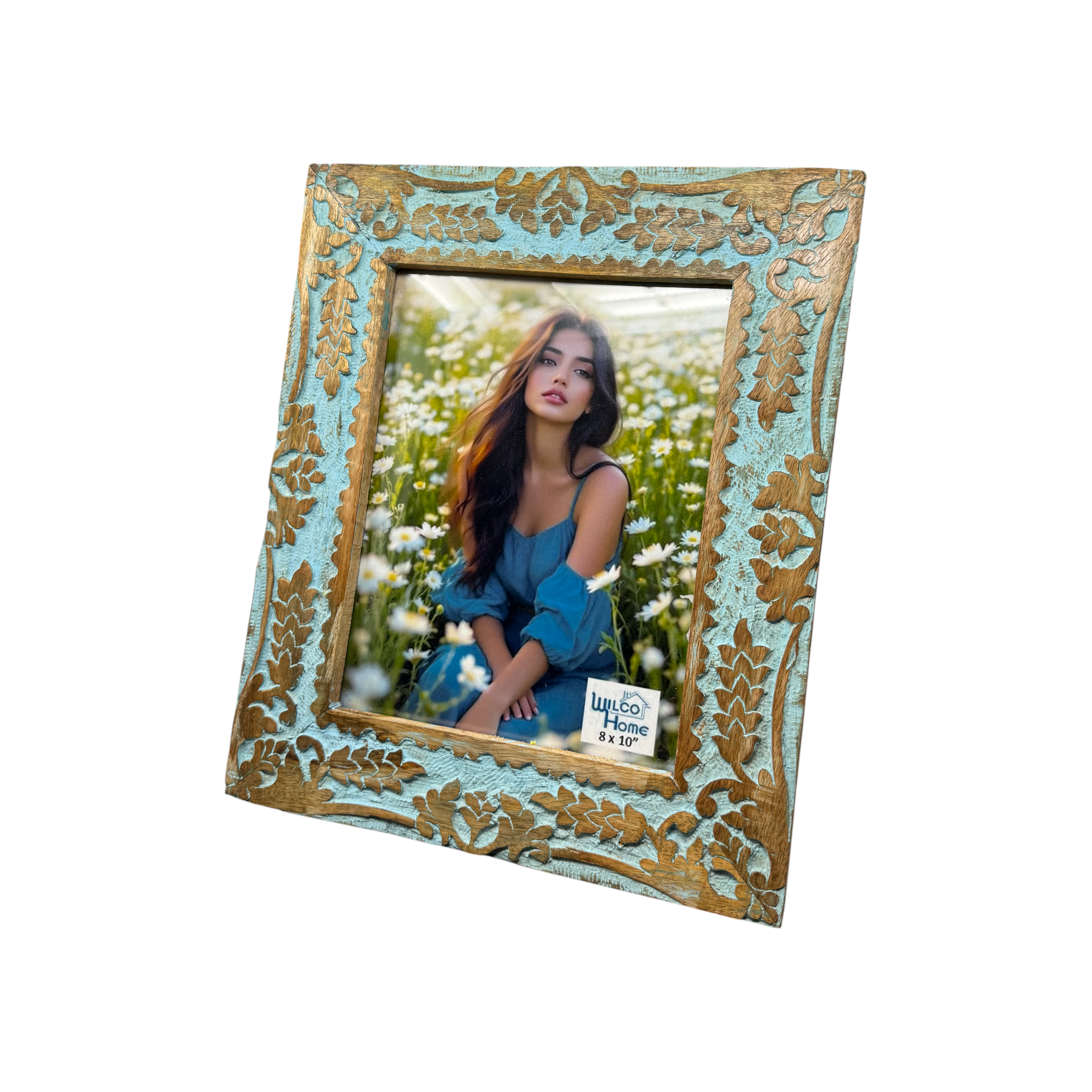 Wilco Home - Wholesale Picture Frame - Roman Hand-Carved Mango Wood Photo Frame-Celestial Blue 12