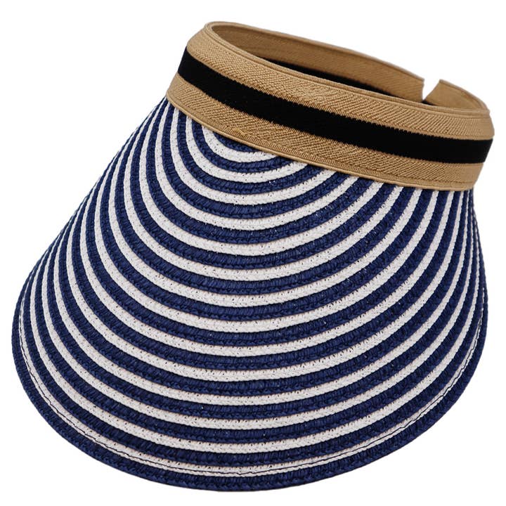 Cap Zone - Wholesale Visor – Women's - Harbor Stripe Sweatband Paper Straw Sun Visor7