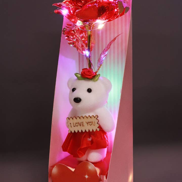 ASSORTED Teddy Bear Metallic Galaxy Rose Light-up Gift Box for wholesale on Faire9