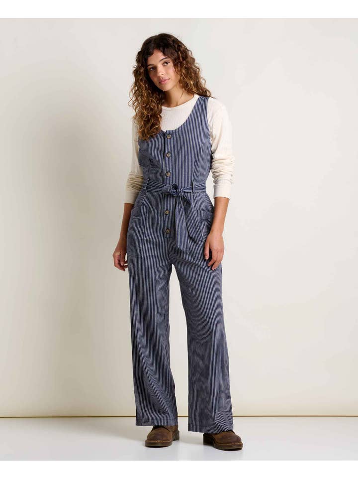 Navy Railroad Stripe Tarn Sleeveless Jumpsuit F25 for wholesale on Faire