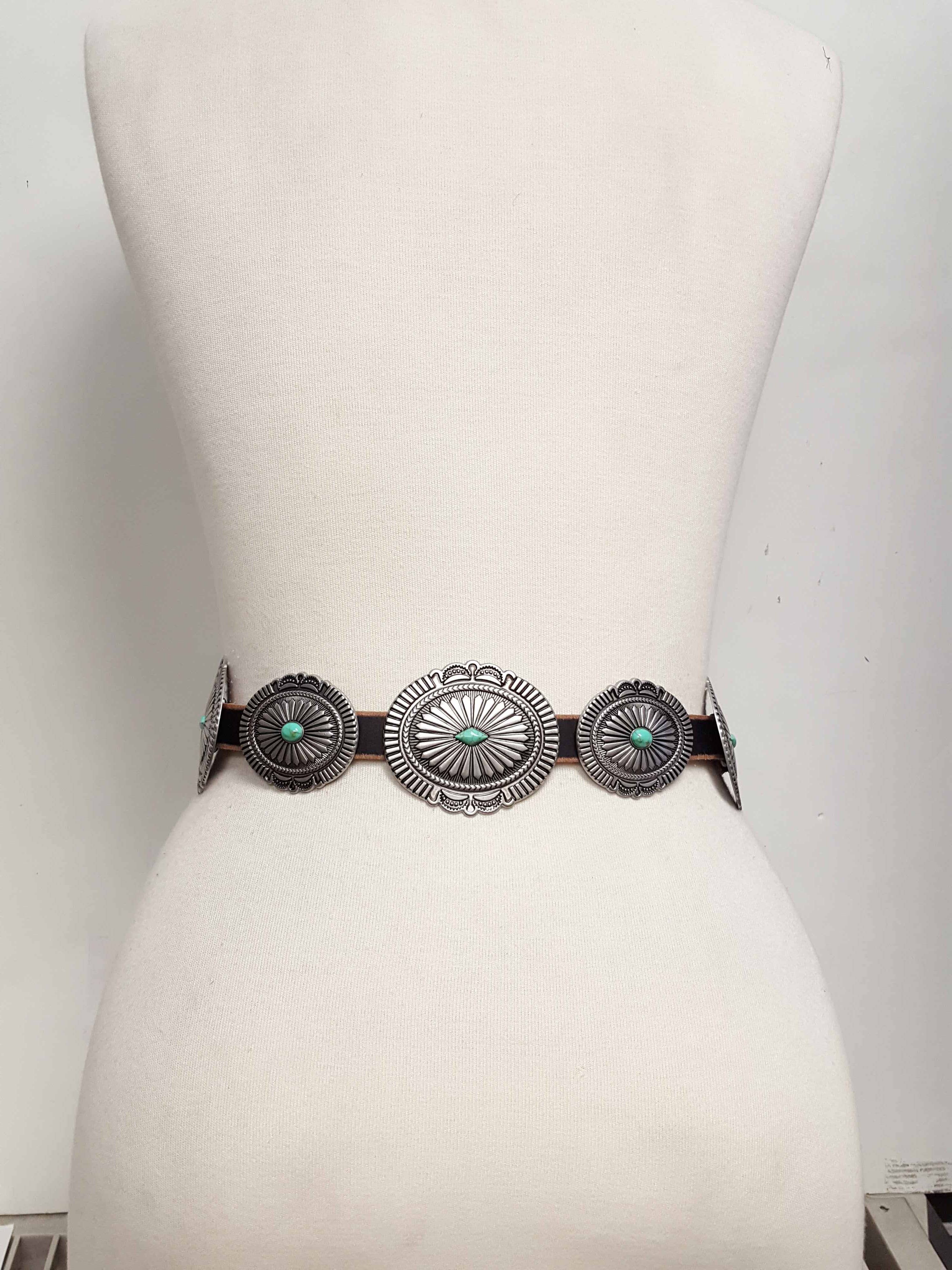 Axesoria West - Wholesale Belt - Women's - Genuine Distressed Leather belt w. full-packed oval conchos6