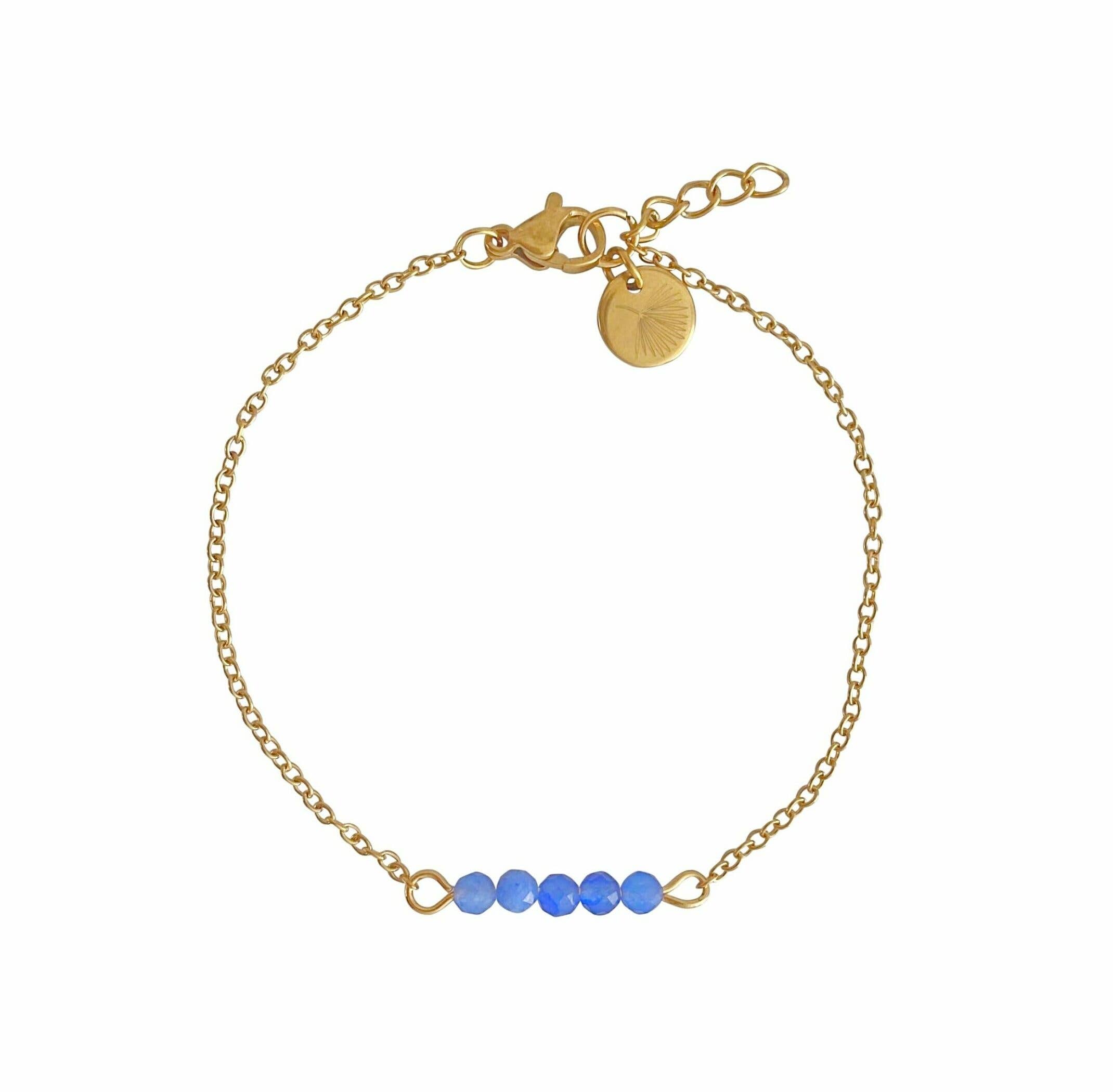 Saint Clairmont - Wholesale Charm/dangle bracelet - Blue Aventurine & Palm Leaf Bracelet - Gold