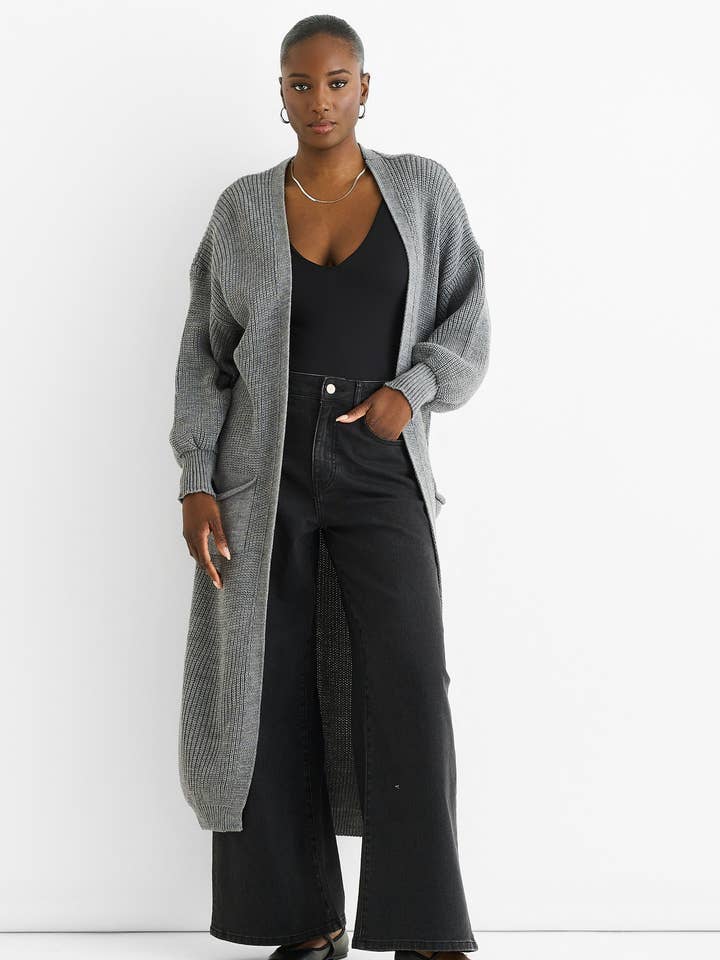 Mörkgrå Chunky Stickad Lång Kofta för wholesale av GINI LONDON