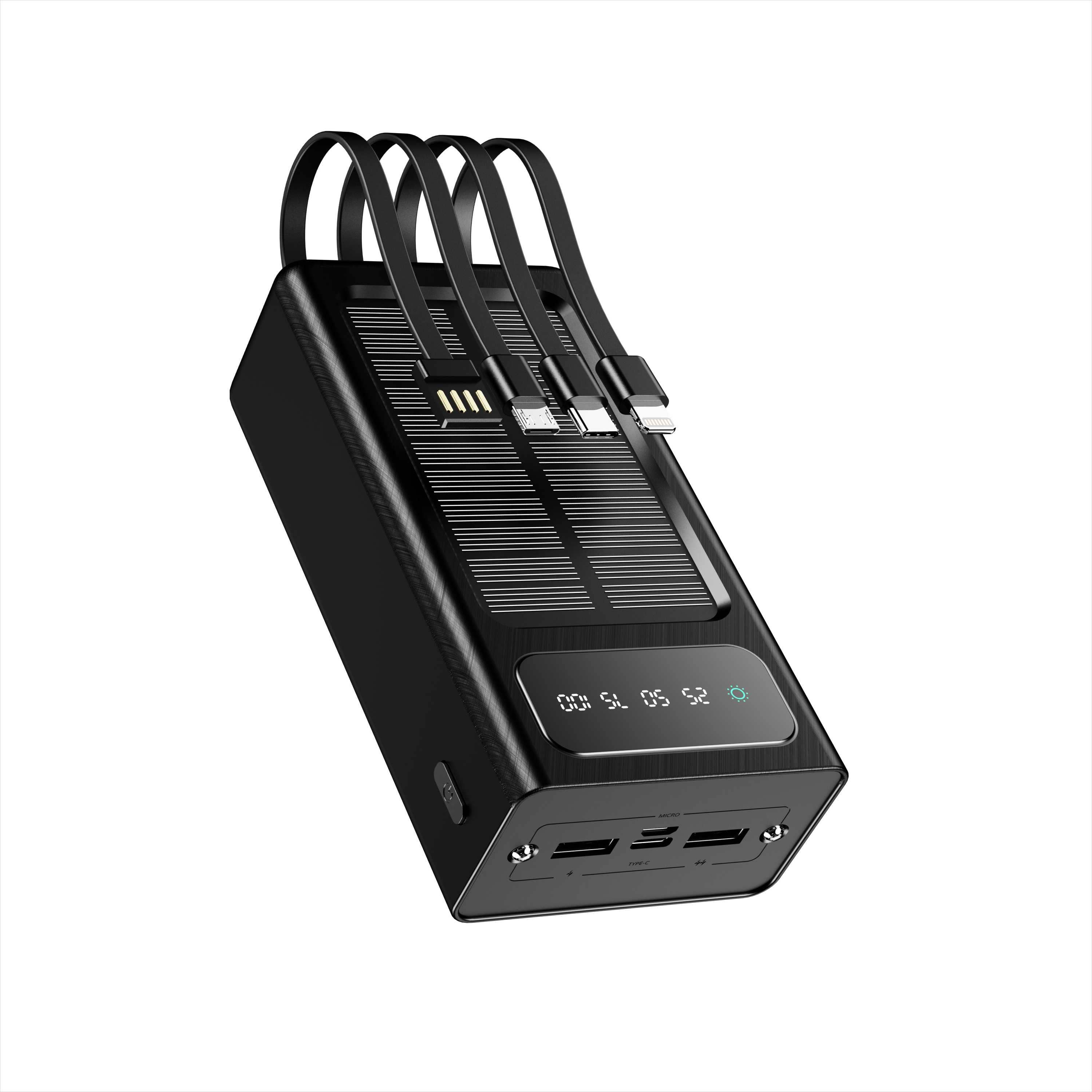 Mighty Wireless - Wholesale Portable Charger - Mighty 30,000mAh Solar Power Bank with 4 Cables Black YM3092